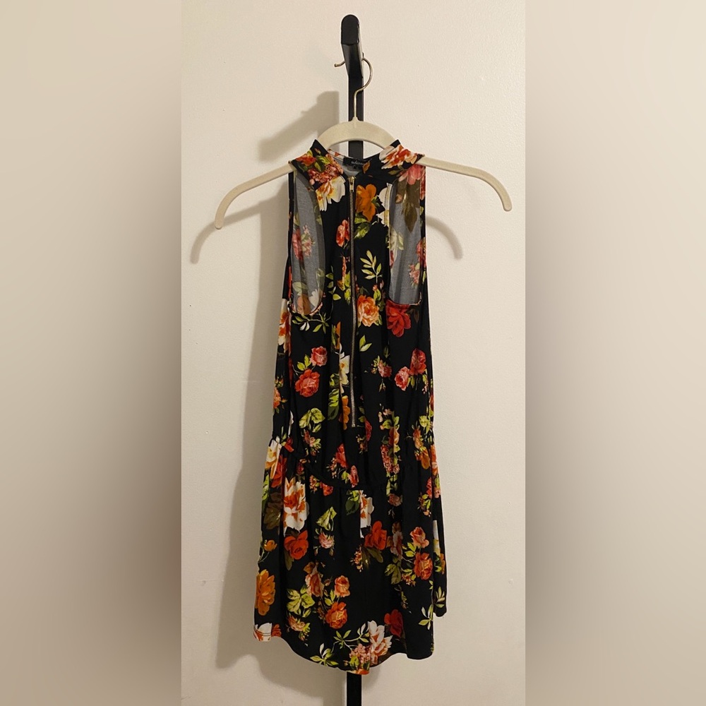 Women’s Medium Ambiance Zipper Black Floral Romper Jumpsuit